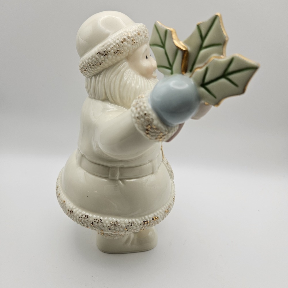 Lenox Santa Claus Porcelain Figurine Hand Painted White Coat Holly & Gift No box - Picture 8 of 9